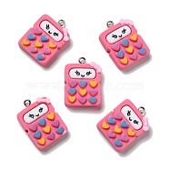 Opaque Resin Pendants, with Platinum Tone Iron Loops, Study Supplies, Calculator, Hot Pink, 27.5x19x7mm, Hole: 2mm(RESI-D055-074P)