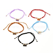 Adjustable Natural Gemstone Braided Bracelets, with Brass Beads, Mixed Color, 1/4 inch(0.5cm), Inner Diameter: 2-1/8~3-1/8 inch(5.5~8cm)(BJEW-JB07026)