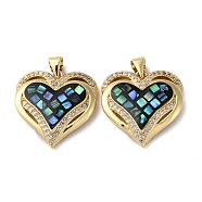 Brass Micro Pave Cubic Zirconia Pendants, with Shell, Heart, Real 18K Gold Plated, 21x21x4.5mm, Hole: 4x3.5mm(KK-D057-20G)