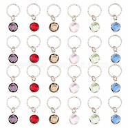 24Pcs 6 Colors Brass Glass Dreadlocks Beads, Braiding Hair Pendants Decoration Clips, Faceted Flat Round, Mixed Color, 25mm, 4pcs/color(OHAR-AB00011)
