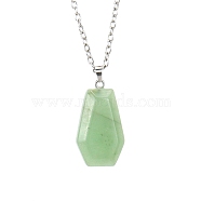 Natural Green Aventurine Halloween Coffin Pendant Necklace with Platinum Alloy Chains, 20.87 inch(53cm)(PW-WG29489-04)