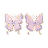 Transparent Acrylic Pendants, with Glitter Powder, Butterfly, Pink, 37.5x33.5x1.5mm, Hole: 2.8mm(MACR-D079-01C)