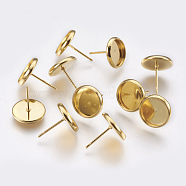 304 Stainless Steel Stud Earring Settings, Flat Round, Real 24K Gold Plated, 13x12mm, Pin: 0.8mm, Tray: 10mm(STAS-G174-19G)