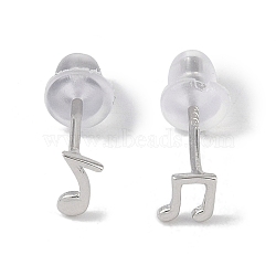 Musical Note Rhodium Plated 999 Sterling Silver Stud Earrings for Women, with 999 Stamp, Platinum, Single: 6x3mm, Double: 4x4mm(EJEW-S215-15P)