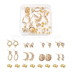 Brass Clear Cubic Zirconia Stud Earring Findings, with Loop, Mixed Shapes, Real 18K Gold Plated, Golden, 36pcs/box(KK-TA0001-04G)