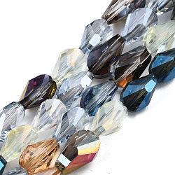 Electroplate Transparent Glass Beads Strands, AB Color Plated, Faceted, Teardrop, Colorful, 8~10x5~6mm, Hole: 0.9mm, about 70pcs/strand, 23.23 inch (59cm)(EGLA-S174-24)