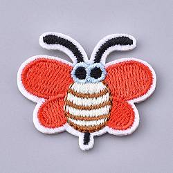 Computerized Embroidery Cloth Iron on/Sew on Patches, Costume Accessories, Appliques, Butterfly, Red, 30~31.5x36.5x1.5mm(DIY-M010-22A)