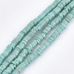 Natural Howlite Beads Strands, Dyed & Heated, Turquoise, Heishi Beads, Disc, 4~4.5x1~2mm, Hole: 1mm, about 214~245pcs/strand, 15.3 inch(X-TURQ-T003-16)