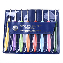 Aluminum Diverse Size Crochet Hooks Set, with ABS Plastic Handle, for Braiding Crochet Sewing Tools, Platinum, Mixed Color, 141.5x12x10mm, Pin: 2.5mm/3mm/3.5mm/4mm/4.5mm/5mm/5.5mm/6mm, 8pcs/set(TOOL-S015-009)