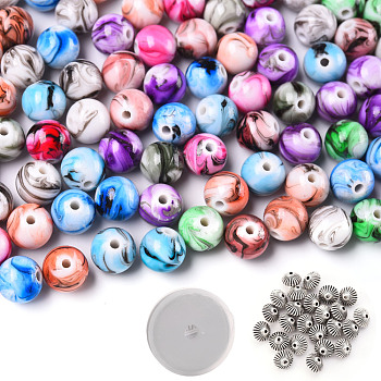 DIY Stretch Bracelets Necklaces Kits, Including Spray Painted Acrylic Round Beads, Alloy Bicone Beads and Elastic Crystal Thread, Mixed Color, Acrylic Bead: 10x9.5mm, Hole: 2mm, Total: 330pcs/set