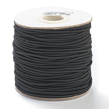 (Defective Closeout Sale: Spool Mildew), Round Elastic Cord, with Nylon Outside and Rubber Inside, Black, 2mm, about 40m/roll