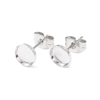 304 Stainless Steel Stud Earring Finding, Earring Settings, Flat Round, Stainless Steel Color, Tray: 6mm, 7mm, Pin: 0.8mm