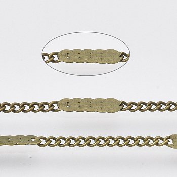 Soldered Brass Coated Iron Curb Chains, Twisted Chains, with Spool, Antique Bronze, 2x1.6x0.4mm, about 39.37 Feet(12m)/roll