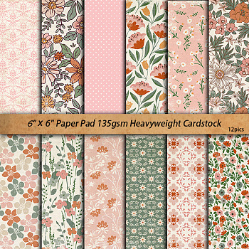 12 Sheets Flower Scrapbook Paper Pads, for DIY Album Scrapbook, Greeting Card, Background Paper, Mixed Color, 152x152mm