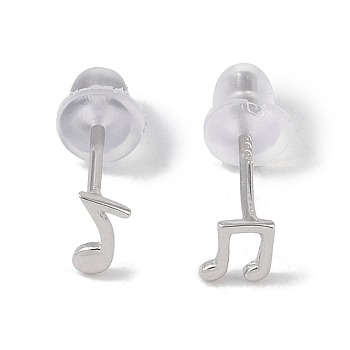 Musical Note Rhodium Plated 999 Sterling Silver Stud Earrings for Women, with 999 Stamp, Platinum, Single: 6x3mm, Double: 4x4mm