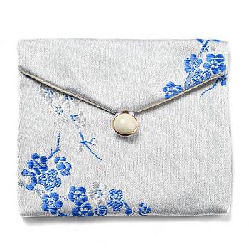 Chinese Style Floral Cloth Jewelry Storage Pouches, with Plastic Button, Rectangle Jewelry Gift Case for Bracelets, Earrings, Rings, Random Pattern, Light Cyan, 7.5x8.5x0.3~0.7cm