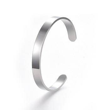 304 Stainless Steel Blank Cuff Bangles, Custom Engraved Name Text Bangle, Stainless Steel Color, Inner Diameter: 50x63mm, Width: 8mm