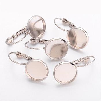 Brass Leverback Earring Findings, Lead Free, Cadmium Free and Nickel Free, Platinum Color, Size: about 14mm wide, 24mm long, Tray: 12mm inner diameter.