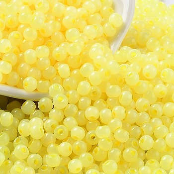 Glass Seed Beads, Imitation Cat Eye, Rondelle, Yellow, 4x3.3mm, Hole: 1.4mm