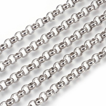304 Stainless Steel Rolo Chains, Belcher Chain, Unwelded, Stainless Steel Color, 7mm