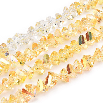 Electroplate Transparent Glass Beads Strands, Half Rainbow Plated, Faceted Triangle, Gold, 4.5x4.5x5.5mm, Hole: 1.2mm, about 88~89pcs/strand, 10.83''~11.02''(27.5~28cm)