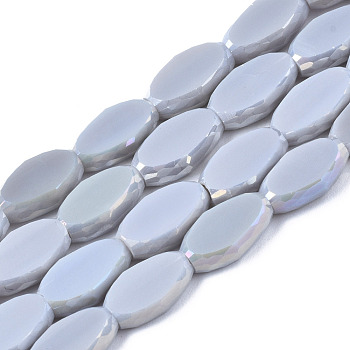 Electroplate Glass Beads Strands, AB Color Plated, Faceted, Rice, Gray, 10x6x3.5mm, Hole: 1.4mm, about 50pcs/strand, 19.69~20.94 inch(50~53.2cm)