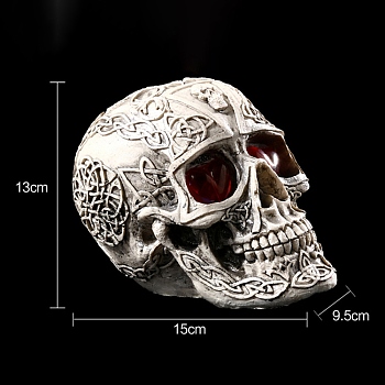 Halloween Bar Decoration, Resin Skull Model Statues, Photography Props, Floral White, 150x95x130mm