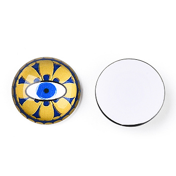 Glass Cabochons, Half Round with Eye, Gold, 20x6.5mm