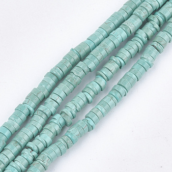 Natural Howlite Beads Strands, Dyed & Heated, Turquoise, Heishi Beads, Disc, 4~4.5x1~2mm, Hole: 1mm, about 214~245pcs/strand, 15.3 inch