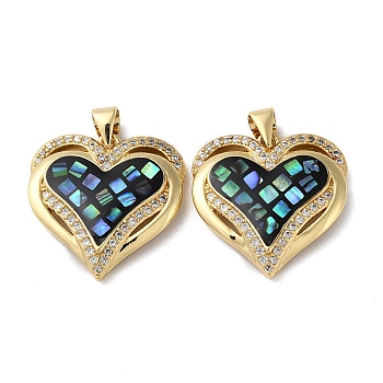 Brass Micro Pave Cubic Zirconia Pendants, with Shell, Heart, Real 18K Gold Plated, 21x21x4.5mm, Hole: 4x3.5mm