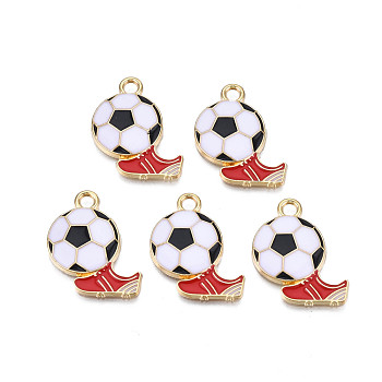 Alloy Enamel Pendants, Cadmium Free & Nickel Free & Lead Free, Light Gold, Football with Shoes, White, 25x21.5x2.5mm, Hole: 2.5mm
