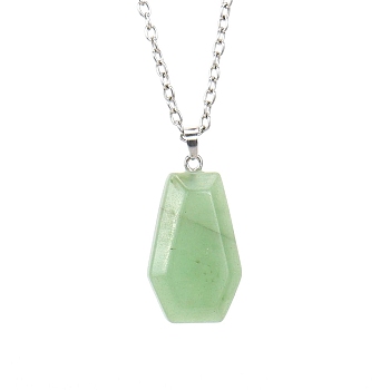 Natural Green Aventurine Halloween Coffin Pendant Necklace with Platinum Alloy Chains, 20.87 inch(53cm)