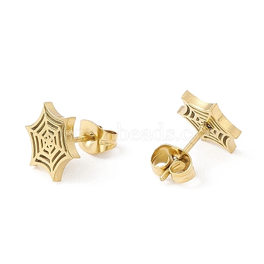 304 Stainless Steel Spider Web Stud Earrings(X-EJEW-G294-01G)-2