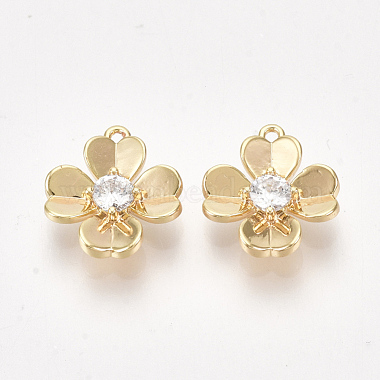 Real 18K Gold Plated Clear Flower Brass+Cubic Zirconia Charms