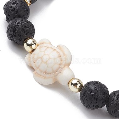 Tortoise Synthetic Turquoise & Natural Lava Rock Stretch Bracelets for Women(BJEW-JB10106-06)-3