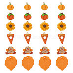 24Pcs 6 Styles Thanksgiving Day Handmade Polymer Clay Pendants, with Light Gold Plated Iron Loop, Bird &  Pumpkin & Leaf & Sunflower & Chocolate, Mixed Color, 17.5~32x16~29x3~9mm, Hole: 1.6~2mm, 4pcs/style(CLAY-SC0001-51)
