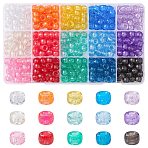 450Pcs 15Colors Transparent Plastic Beads, with Glitter Powder, Barrel, Mixed Color, 9x6mm, Hole: 3.8mm, 30pcs/color(KY-YW0001-49)
