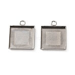 304 Stainless Steel Pendant Cabochon Settings, Square, Non-open Back Settings, Stainless Steel Color, 20x16.5x2.5mm, Hole: 2.5mm, Tray Size: 15x15mm(STAS-Z201-02P-04)