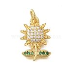 Rack Plating Brass Micro Pave Cubic Zirconia Pendants, Lead Free & Cadmium Free, Long-Lasting Plated, Sunflower, Real 18K Gold Plated, 16.5x11x2.5mm, Hole: 3.5mm(KK-I716-11G)
