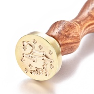 Brass Wax Seal Stamp, with Wooden Handle, for Post Decoration, DIY Card Making, Leo, 90x26mm, Hole: 7mm(AJEW-EO44-B02)