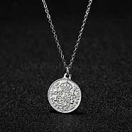 Stylish Stainless Steel Flat Round Coin Pendant Necklaces for Women Daily Wear, Stainless Steel Color(JJ2205-1)