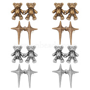 8Pcs 4 Style 4 Pointed Star & Bear Alloy Adjustable Jean Button Pins, Waist Tightener, Sewing Fasteners for Garment Accessories, Mixed Color, 25~34.5x38x6.2~7.5mm, 2pcs/style(AJEW-DR0001-33)