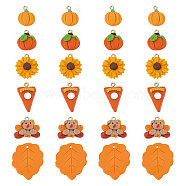 24Pcs 6 Styles Thanksgiving Day Handmade Polymer Clay Pendants, with Light Gold Plated Iron Loop, Bird &  Pumpkin & Leaf & Sunflower & Chocolate, Mixed Color, 17.5~32x16~29x3~9mm, Hole: 1.6~2mm, 4pcs/style(CLAY-SC0001-51)