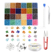 DIY Jewelry Making Kits, Including Mixed Style Glass Seed Beads, Stainless Steel Findings, Tibetan Style Alloy Pendants, Plastic Test Tube, Elastic Crystal Thread, 304 Stainless Steel Jump Rings , Tweezers & Scissors & Beading Needles, Mixed Color, Glass Seed Beads: 19200pcs/box(DIY-YW0003-12)