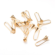 Brass Earring Hooks, For Half Drilled Beads, Light Gold, 25x6mm, Pin: 1mm(KK-R037-03KC)
