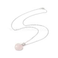 Natural Rose Quartz Geometry Pendant Necklace, Platinum Brass Jewelry for Women, Heart Pattern, 18.50 inch(47cm), Pendant: 19x16x7.5mm(NJEW-JN04239-07)