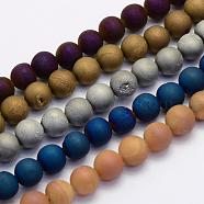 Electroplate Natural Druzy Agate Beads Strands, Dyed, Round, Frosted, Mixed Color, 10mm, Hole: 1mm, about 38pcs/strand, 15.7 inch(40cm)(G-G708-10mm-M)