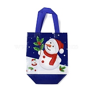 Christmas Theme Laminated Non-Woven Waterproof Bags, Heavy Duty Storage Reusable Shopping Bags, Rectangle with Handles, Dark Blue, Snowman Pattern, 21.5x11x21.2cm(ABAG-B005-01A-02)