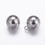 201 Stainless Steel Sphere Charms, Round Ball, Stainless Steel Color, 13x10mm, Hole: 2mm(X-STAS-K146-048-10mm)