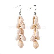 Cowrie Shell Beads Dangle Earrings, with 304 Stainless Steel Earring Hooks and Iron Jump Ring, 84~86mm, pin: 0.7mm(X-EJEW-JE02897)